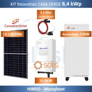 KIT fotovoltaic 8 kWp + invertor 6kW + stocare 15kW