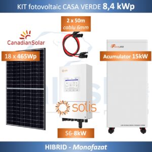 KIT fotovoltaic 8 kWp + invertor 8kW + stocare 15kW